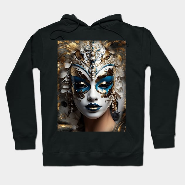 Incognito woman in white gold Venetian opera mask Hoodie by Khala